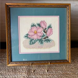 Framed Floral Needlepoint Art